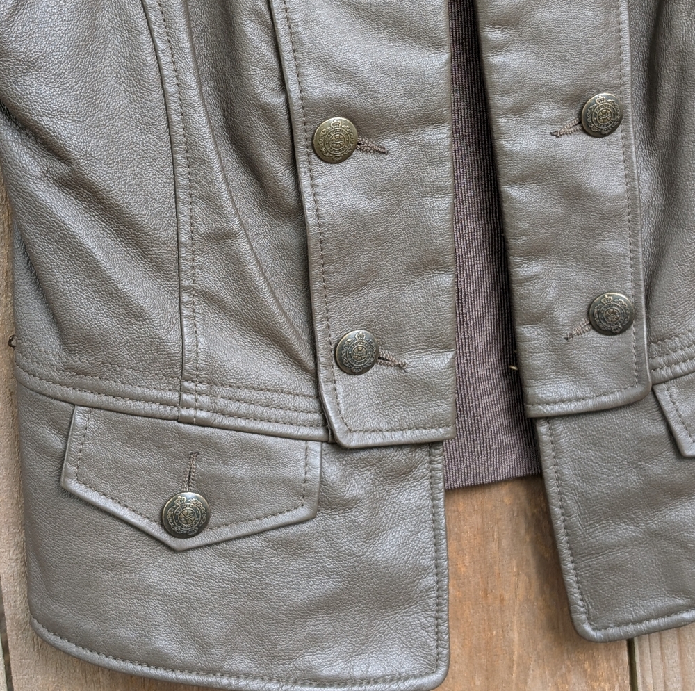 Nygard Collection Brown Leather Steampunk Style Vest Hook Closure Button Detail - Picture 8 of 14